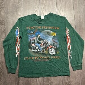 Vintage Cherokee Survivors Fall Rally Biker Flame Sleeve Shirt Mens Medium Green